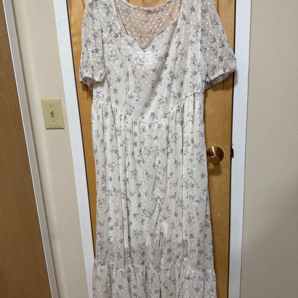 SHEIN White and Blue Floral Dress